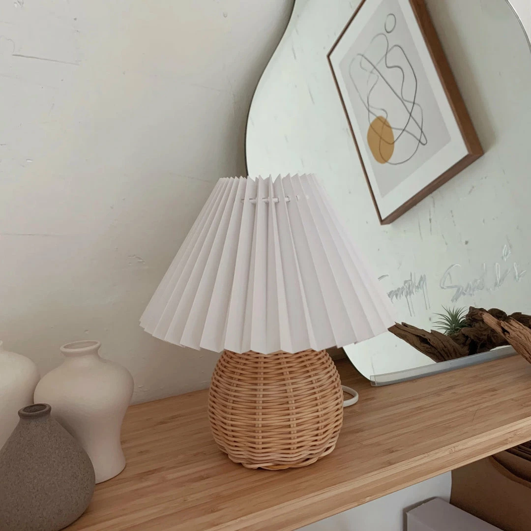 Promo 🥰 Vakkerlight Table Lamps Rattan Pleated Table Lamp ⌛ 13 Vakkerlight Table Lamps Rattan Pleated Table Lamp