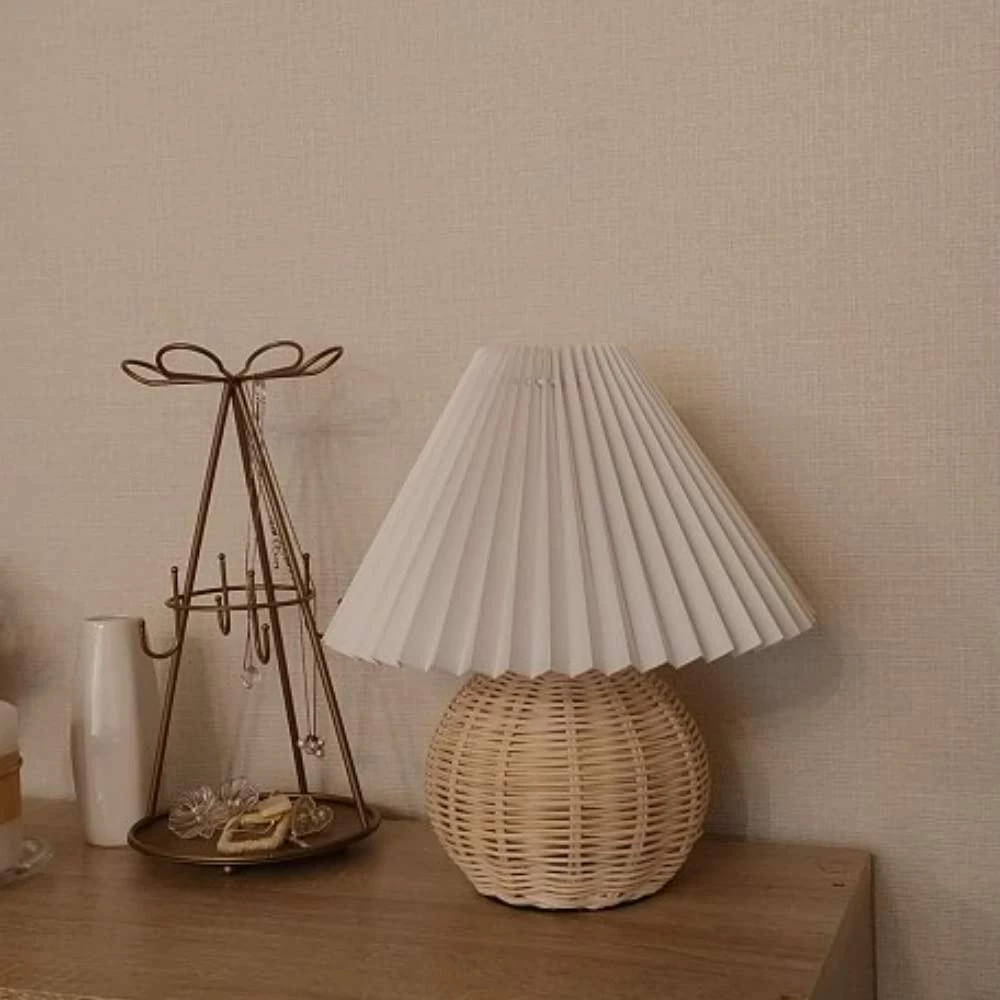 Promo 🥰 Vakkerlight Table Lamps Rattan Pleated Table Lamp ⌛ 20 Vakkerlight Table Lamps Rattan Pleated Table Lamp