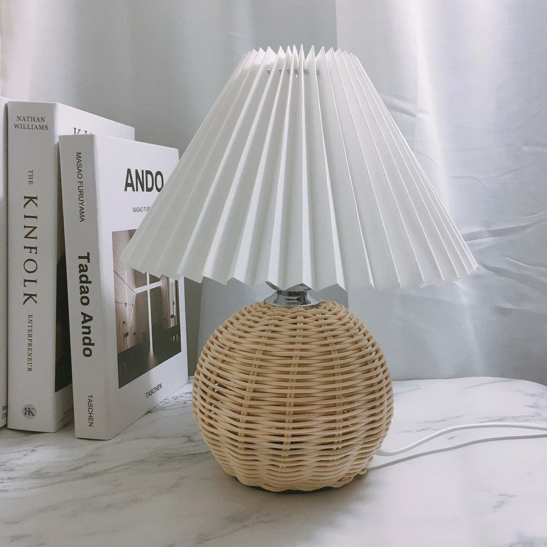 Promo 🥰 Vakkerlight Table Lamps Rattan Pleated Table Lamp ⌛ 22 Vakkerlight Table Lamps Rattan Pleated Table Lamp