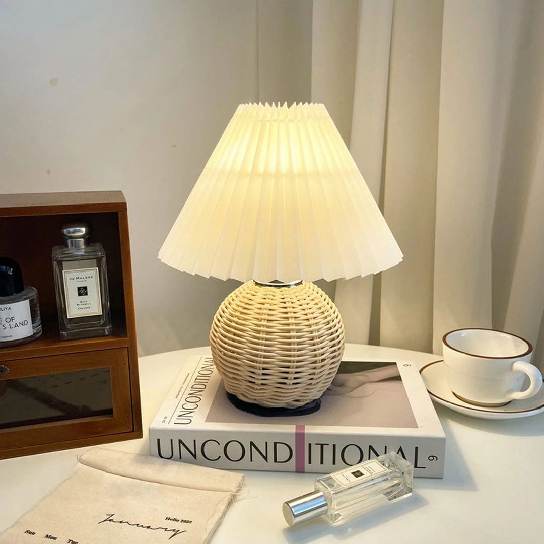 Promo 🥰 Vakkerlight Table Lamps Rattan Pleated Table Lamp ⌛ 4 Vakkerlight Table Lamps Rattan Pleated Table Lamp